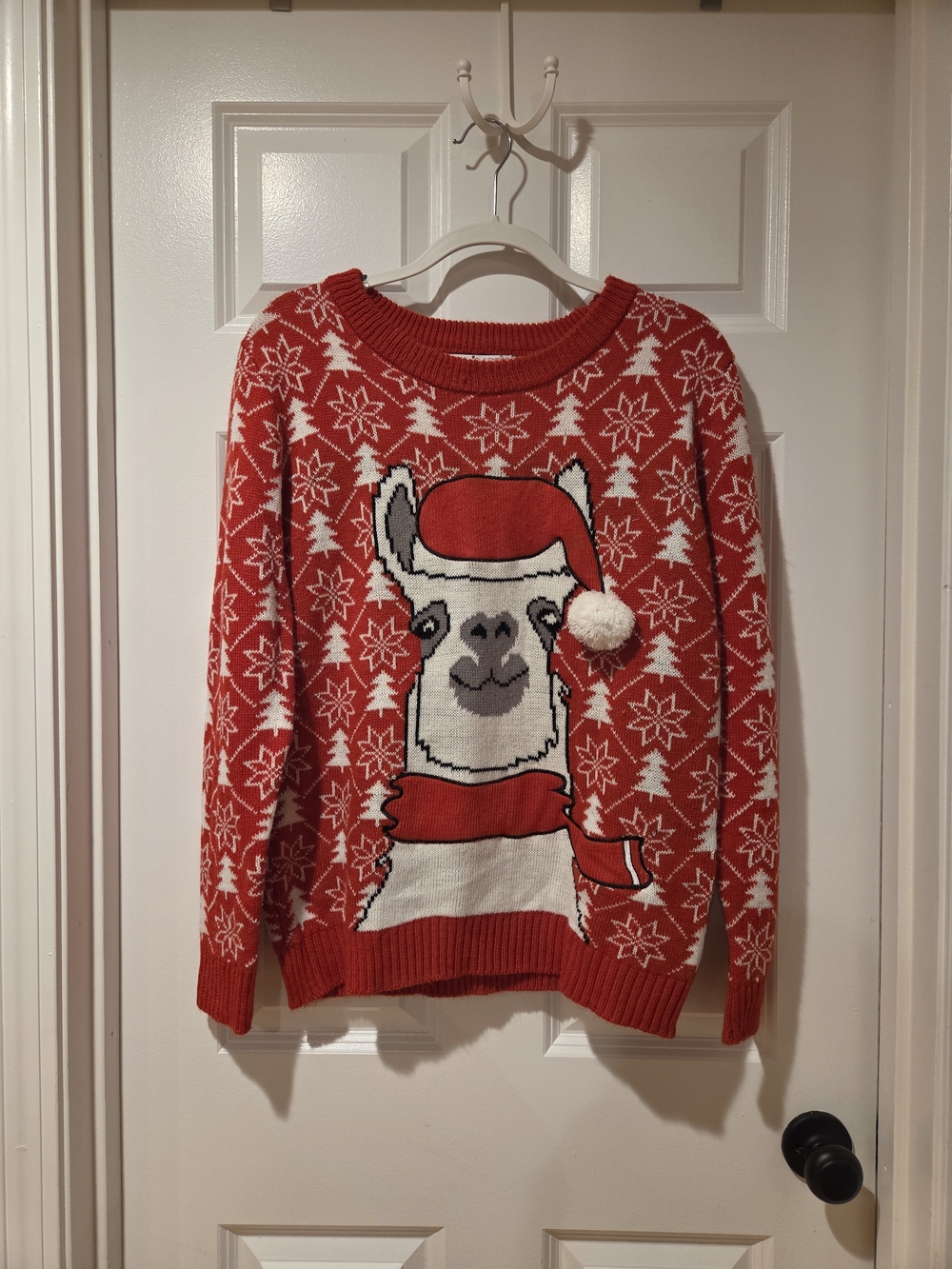Poof! Red & White Llama Holiday Crewneck Sweater
